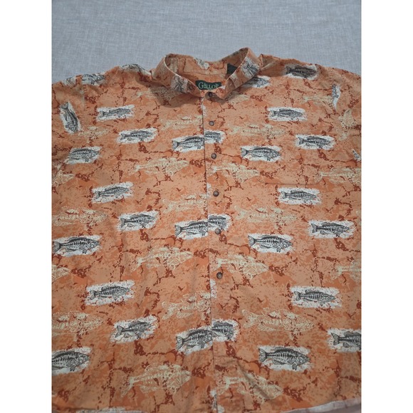 Gallop Other - Gallop‎ Mens XXL Orange Fish Bass Print Short Sleeve Cotton Button Down Shirt